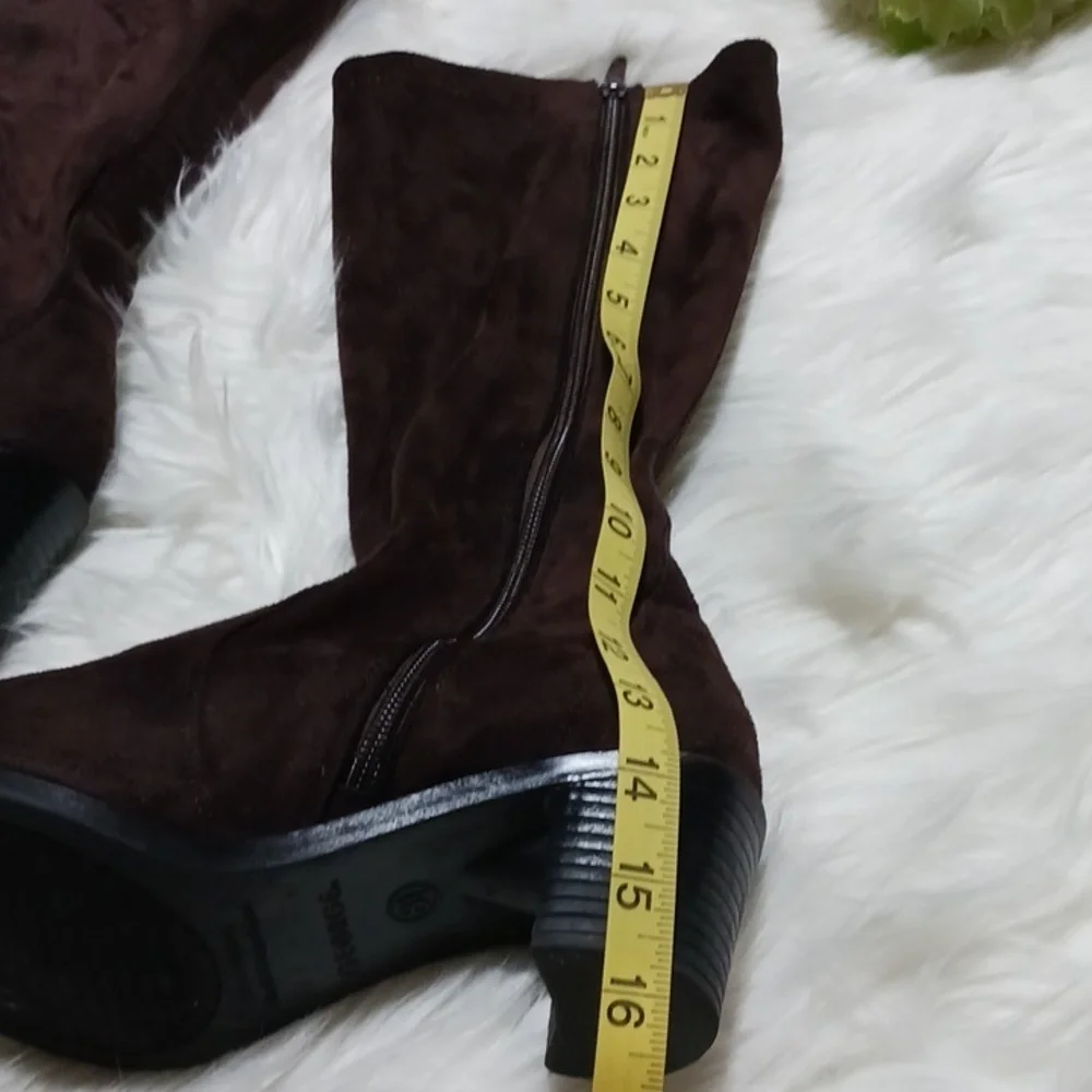 George 8.5 Brown fabric mid-rise boots, like new.